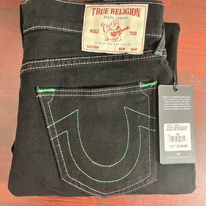 True Religion Ricky SN Relaxed Straight Jeans Men’s 30x34 Black Green Stitching